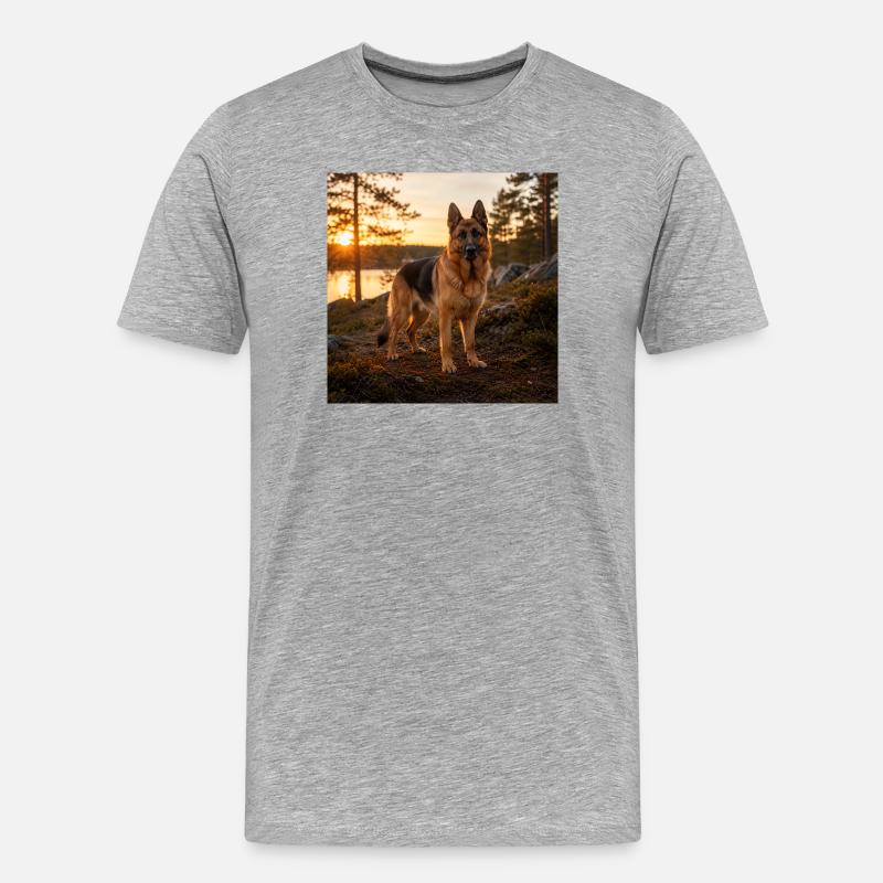 Deutscher Schäferhund bei Sonnenuntergang - Männer Premium Bio T-Shirt - Grau meliert
