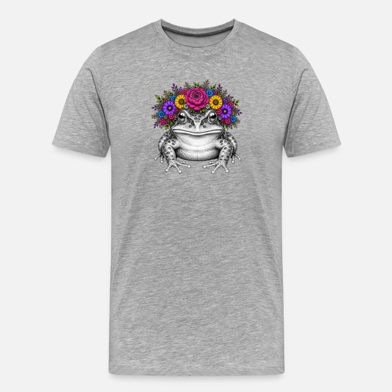 Frosch mit Blütenkrone - Männer Premium Bio T-Shirt - Grau meliert