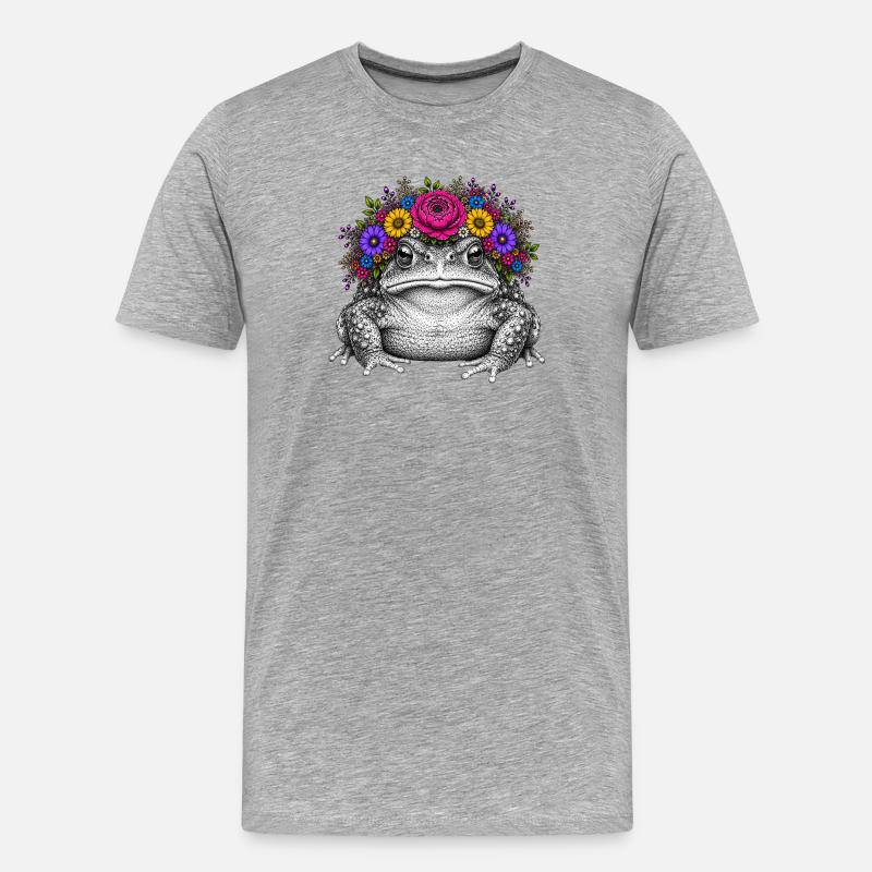 Crapaud avec couronne de fleurs - T-shirt bio Premium Homme - gris chiné