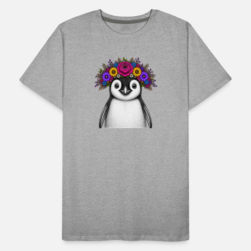 Pingouin avec couronne de fleurs T-shirt bio Premium Homme