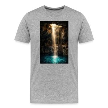 Poutres de grotte et bassin azur - T-shirt bio Premium Homme - gris chiné - Devant - Damien (186cm)