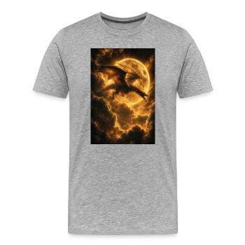 Dragon au-dessus du ciel de braises éclairé par la lune - T-shirt bio Premium Homme - gris chiné - Devant - Damien (186cm)