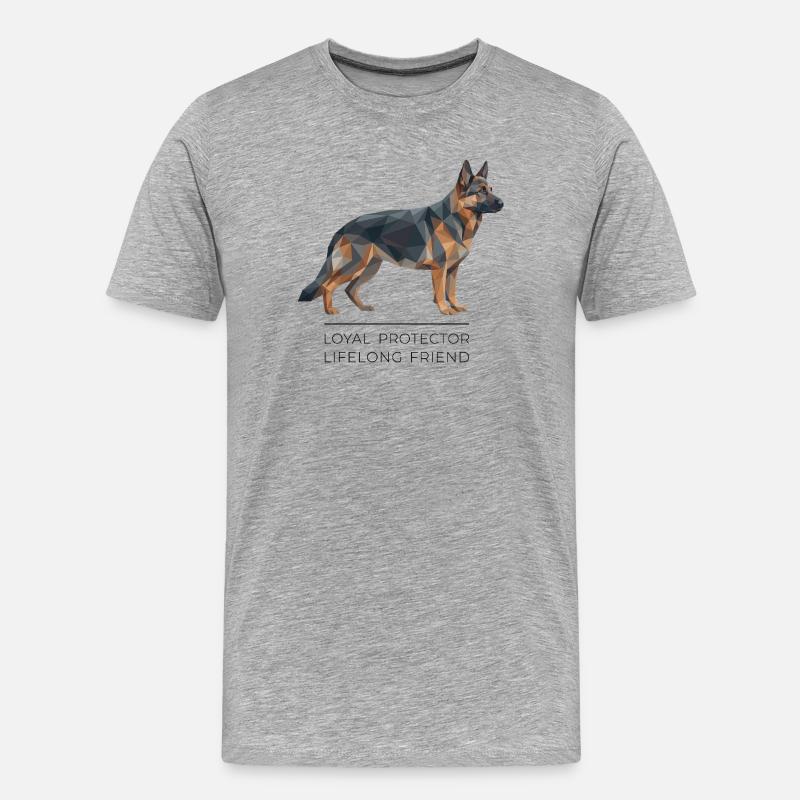 German Shepherd Low-Poly - Loyal, brave, true - Männer Premium Bio T-Shirt - Grau meliert