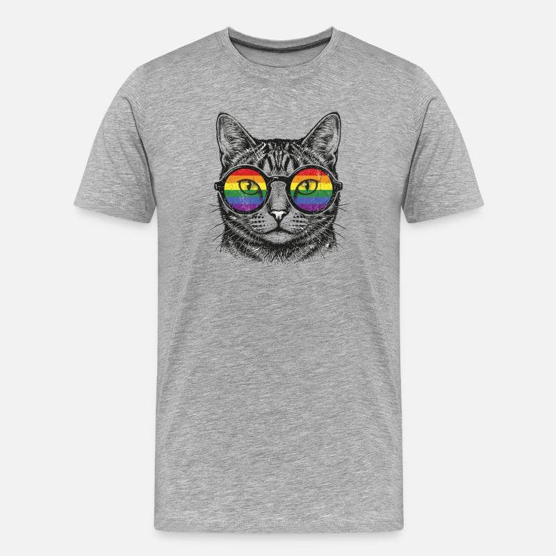 LGBT-Pride-Monat – Regenbogenkatze - Männer Premium Bio T-Shirt - Grau meliert