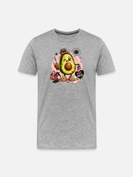 Kawaii Avocado Hot Mess - Männer Premium Bio T-Shirt - Grau meliert