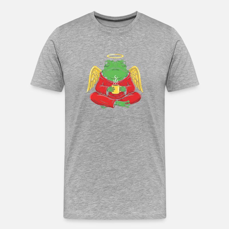 EngelFrosch mit Kaffeetasse - Männer Premium Bio T-Shirt - Grau meliert