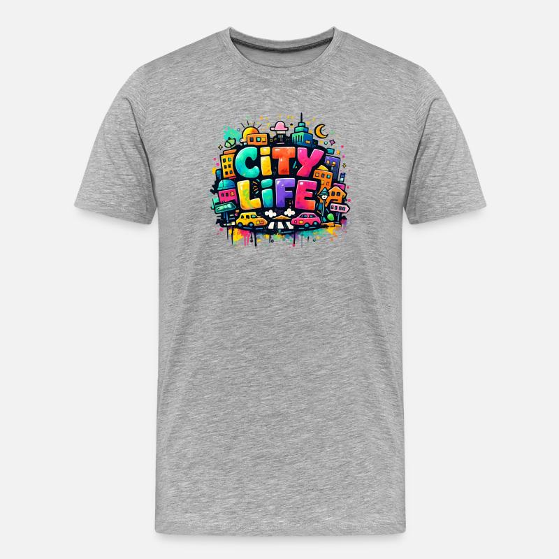 City_Life - Männer Premium Bio T-Shirt - Grau meliert