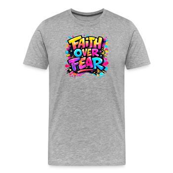 Faith_over_Fear - Männer Premium Bio T-Shirt - Grau meliert - Vorne - Damien (186cm)