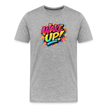Wake_Up - Men's Premium Organic T-Shirt - heather grey - Front - Damien (186cm)
