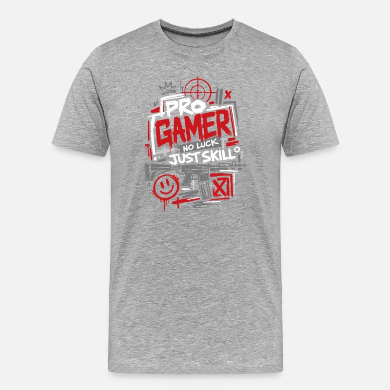 Pro Gamer One Shot Win - Männer Premium Bio T-Shirt - Grau meliert