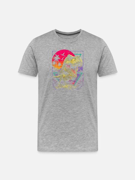 Neon Dino Tropics Sunrise - Men's Premium Organic T-Shirt - heather grey