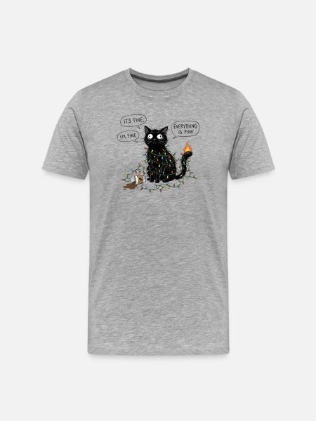 Black Cat Wrapped in Lights - Men's Premium Organic T-Shirt - heather grey