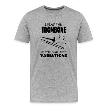 Je joue du trombone, les erreurs ne sont que des variations - T-shirt bio Premium Homme - gris chiné - Devant - Damien (186cm)