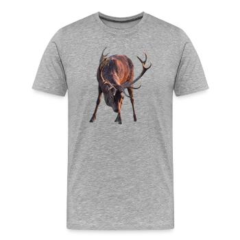 Cerf avec des bois voûté - T-shirt bio Premium Homme - gris chiné - Devant - Damien (186cm)