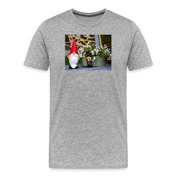 Garden gnome in flower pot - Men's Premium Organic T-Shirt - heather grey - Front - Damien (186cm)