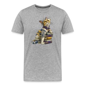 Purruse Les Pages Chat rat de bibliothèque mignon avec des lunettes - T-shirt bio Premium Homme - gris chiné - Devant - Damien (186cm)