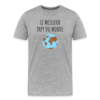 Meilleur Papy Globe - T-shirt bio Premium Homme - gris chiné - Devant - Damien (186cm)
