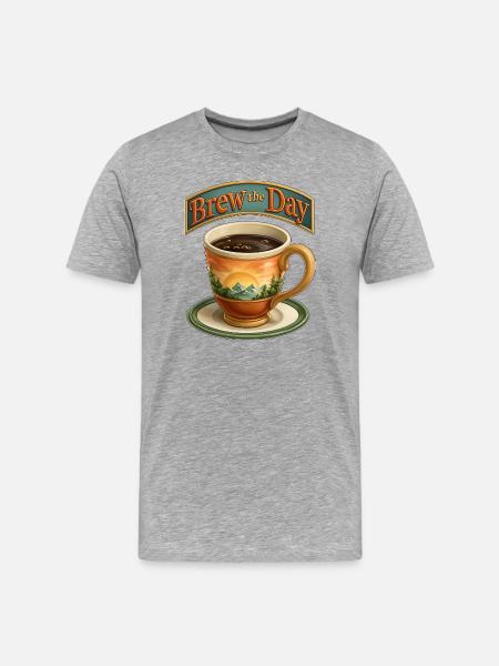 Brew the Day Sunrise Landscape Mug - Men's Premium Organic T-Shirt - heather grey