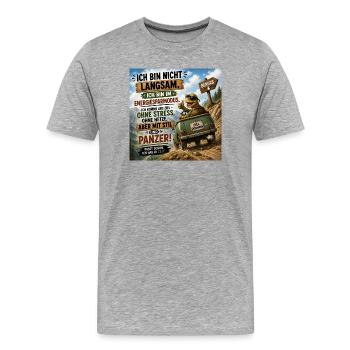 Energiesparmodus Panzer Ausflug - Männer Premium Bio T-Shirt - Grau meliert - Vorne - Damien (186cm)