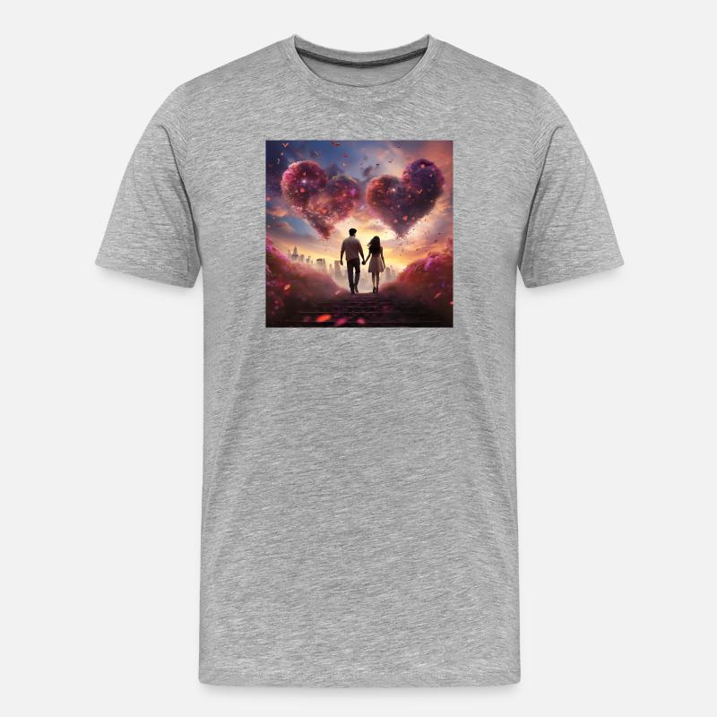 Herzwolke im Abendlicht - Männer Premium Bio T-Shirt - Grau meliert