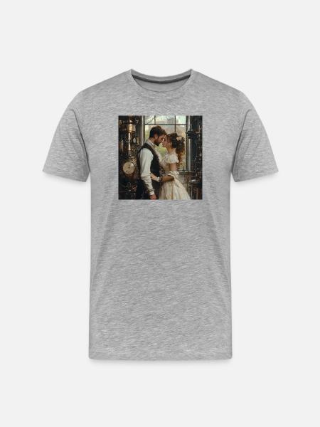 Steampunk Romance: Lovers in the Lab - Men's Premium Organic T-Shirt - heather grey