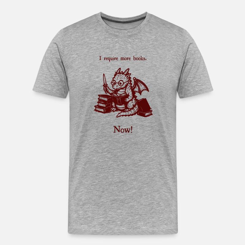 Bücherdrache mehr Bücher jetzt - Männer Premium Bio T-Shirt - Grau meliert