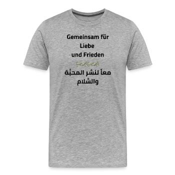 Frieden & Liebe: Gemeinsam - Männer Premium Bio T-Shirt - Grau meliert - Vorne - Damien (186cm)