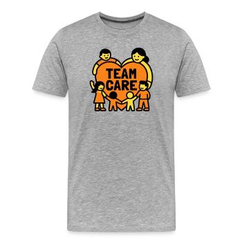 Team Care Herz Kita Wappen - Männer Premium Bio T-Shirt - Grau meliert - Vorne - Damien (186cm)