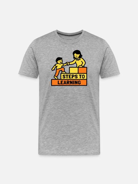 Steps to Learning Schule Logo - Männer Premium Bio T-Shirt - Grau meliert