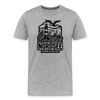 Nordsee Sturm und Wellen - Männer Premium Bio T-Shirt - Grau meliert - Vorne - Damien (186cm)