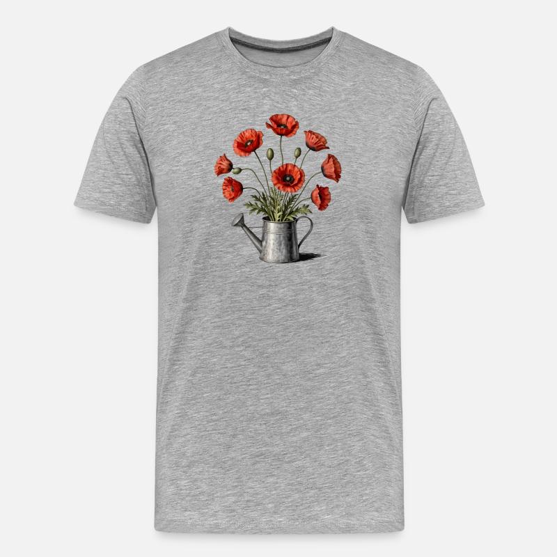 Mohnblumen in einer Gießkanne - Männer Premium Bio T-Shirt - Grau meliert