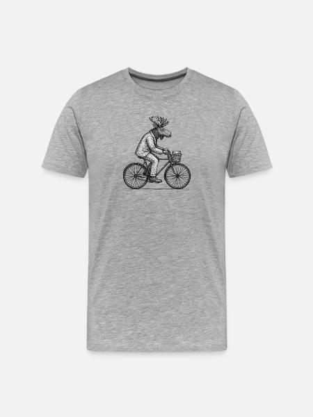 Cycling Moose in Suit - Men's Premium Organic T-Shirt - heather grey