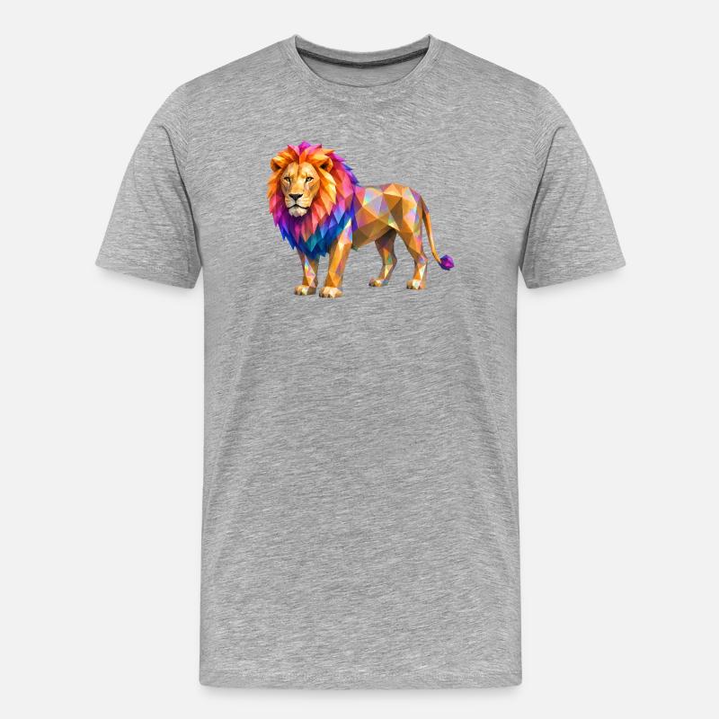 Explosion de couleur de lion polygonal - T-shirt bio Premium Homme - gris chiné