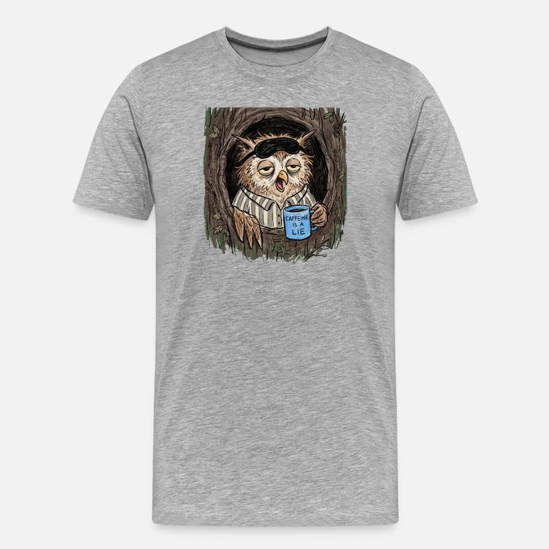Caffeine is a Lie Eule Coffee - Men's Premium Organic T-Shirt - heather grey