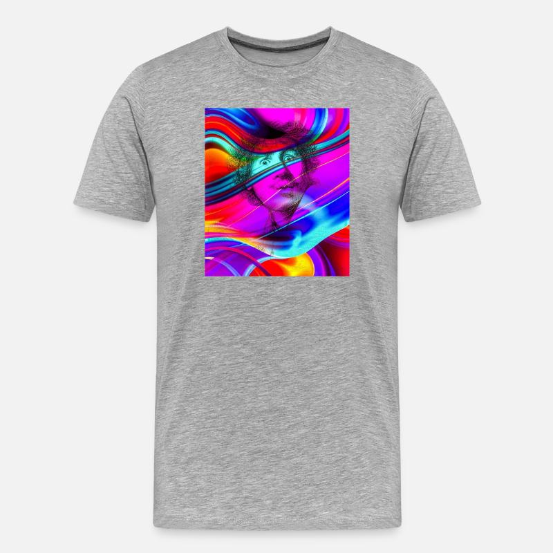 Psychedelisches Porträt im Farbfluss - Männer Premium Bio T-Shirt - Grau meliert