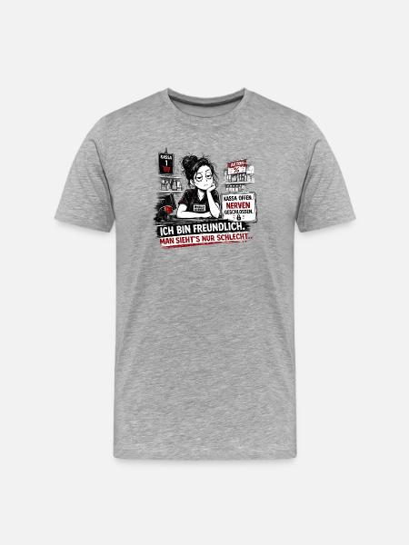 Kassa Offen Nerven Geschlossen - Männer Premium Bio T-Shirt - Grau meliert