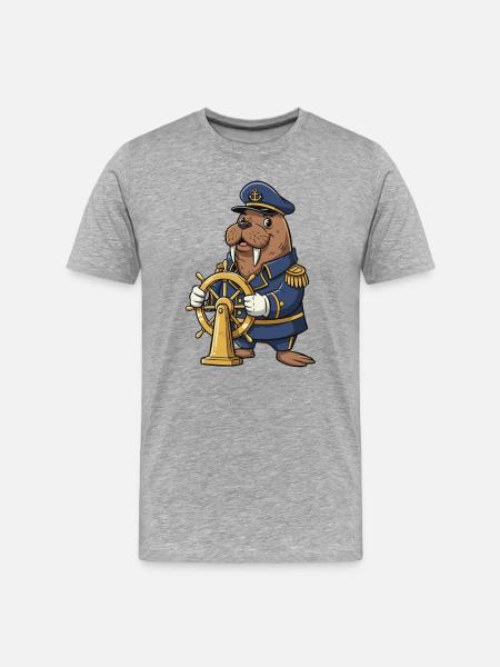 Captain's walrus at the wheel - Men's Premium Organic T-Shirt - heather grey