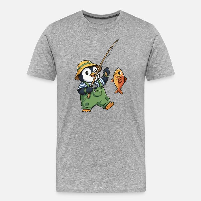 Pinguin Angler - Männer Premium Bio T-Shirt - Grau meliert