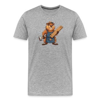 Biber Bauarbeiter mit Holzlatten - Männer Premium Bio T-Shirt - Grau meliert - Vorne - Damien (186cm)