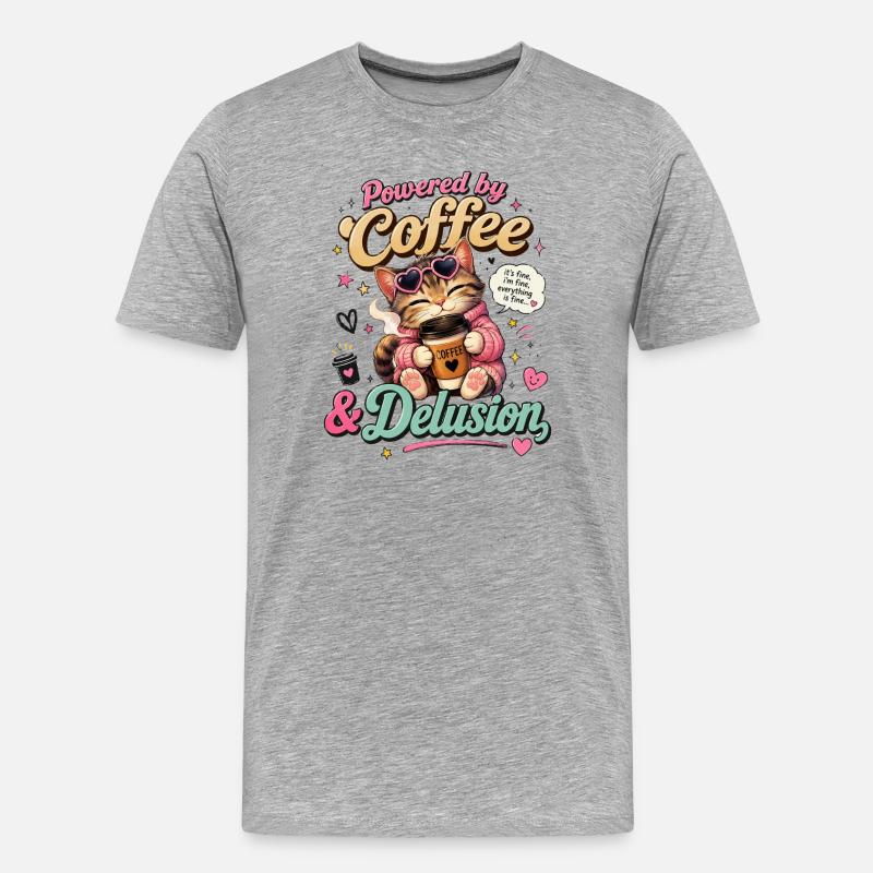 Kaffee Katze: Power Delusion - Männer Premium Bio T-Shirt - Grau meliert