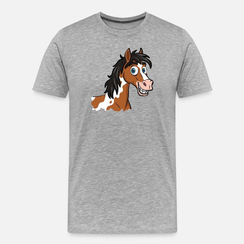 Eine Karikaturzeichnung eines lächelnden Abaco-Pferdes - Männer Premium Bio T-Shirt - Grau meliert