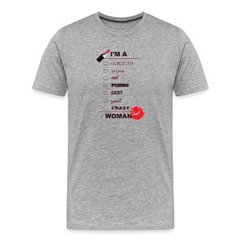 Inscription drôle avec rouge à lèvres rouge et lèvres - T-shirt bio Premium Homme - gris chiné - Devant - Damien (186cm)