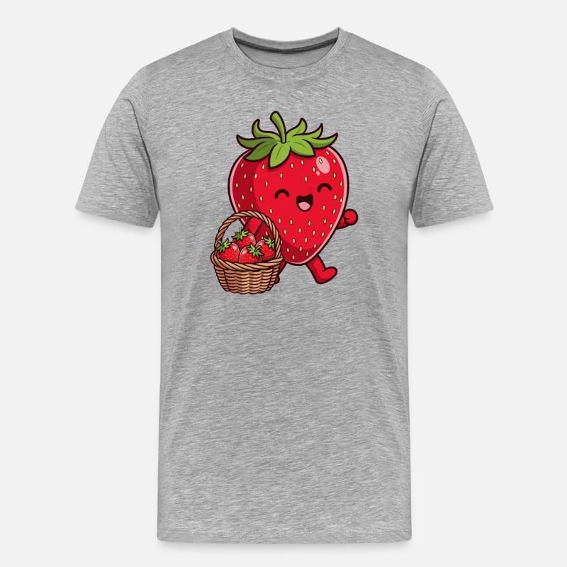 Lustige Erdbeere - Männer Premium Bio T-Shirt - Grau meliert