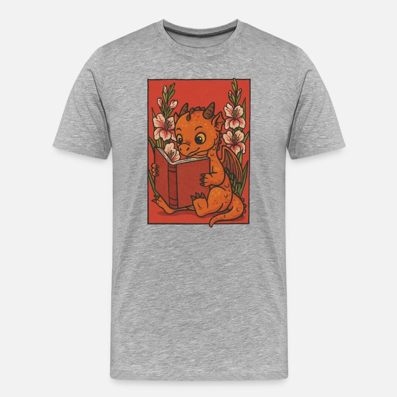 Drachenlesen im Blumengarten - Männer Premium Bio T-Shirt - Grau meliert