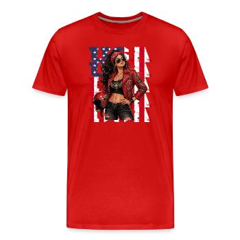 USA Rebel Biker Girl Rocker Lady with Skull - Men's Premium Organic T-Shirt - red - Front - Damien (186cm)