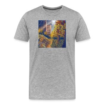 Itinéraire d’automne entre la ville et le parc - T-shirt bio Premium Homme - gris chiné - Devant - Damien (186cm)