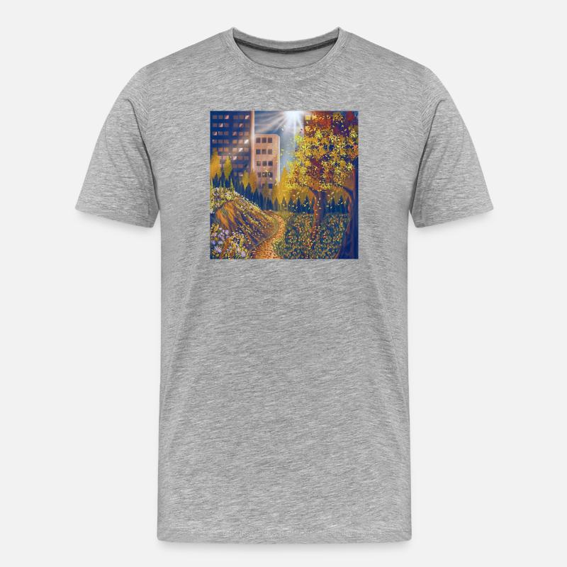Herbstroute zwischen Stadt und Park - Männer Premium Bio T-Shirt - Grau meliert