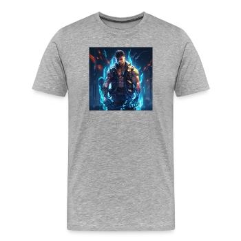Nebula Ranger Neon Krieger - Männer Premium Bio T-Shirt - Grau meliert - Vorne - Damien (186cm)
