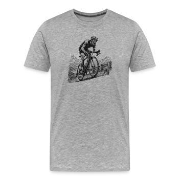 Bergauf – Rennradfahrer im Kampf mit dem Anstieg - Männer Premium Bio T-Shirt - Grau meliert - Vorne - Damien (186cm)