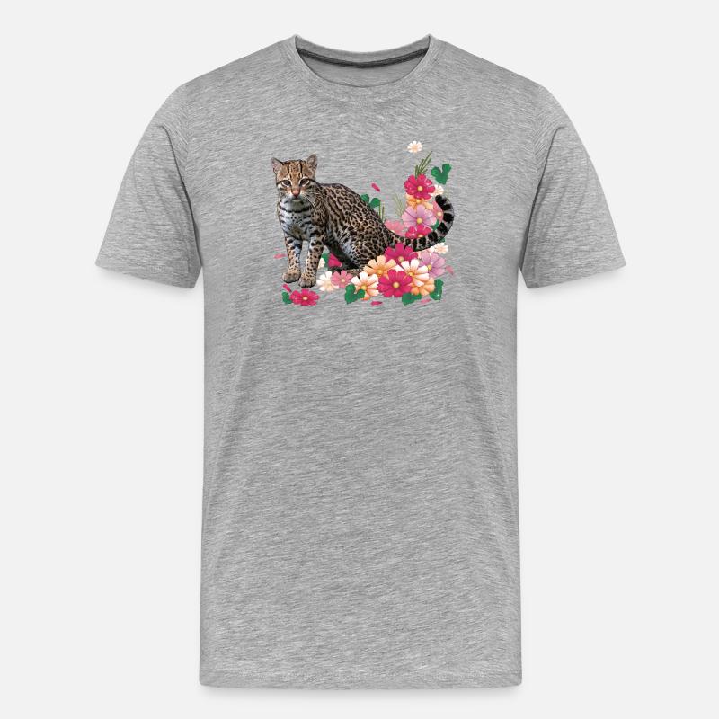 Floraler Leopard mit Blüten - Männer Premium Bio T-Shirt - Grau meliert